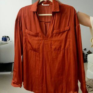 LUSH Rich Red Collared Blouse/Shirt (Size M)
